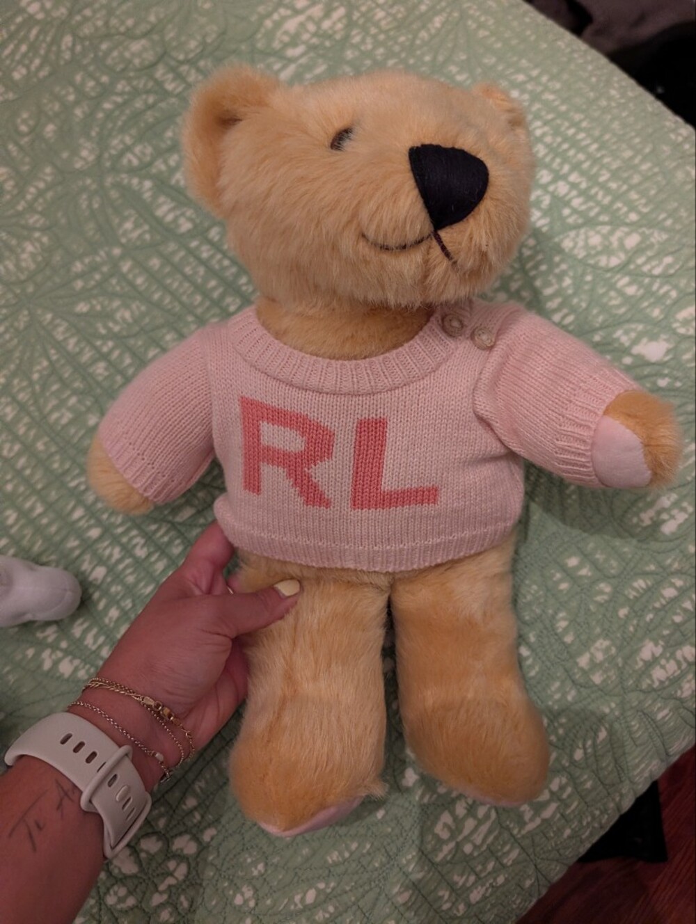 Ralph Lauren The Romance Plush Teddy Bear Stuffed Animal Pink Knit Logo Sweater